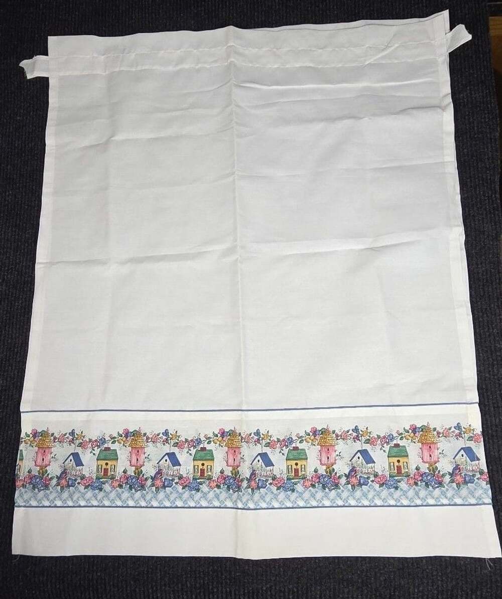 Vintage Birdhouse Valance Curtain White Floral Print Rod Pocket 2 Panel 2 sets